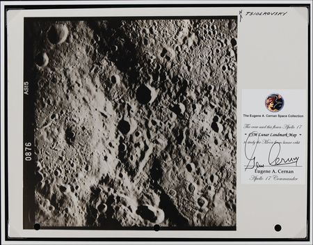 Lot #440 Apollo 17: Gene Cernan: Apollo 17 flown “Tsiolkovsky” lunar landmark map from Cernan’s collection - Image 2