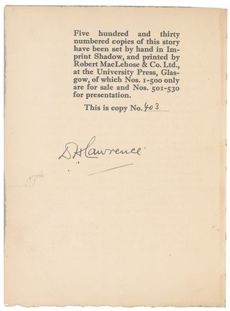 Lot #571 D. H. Lawrence: Lawrence signs a limited edition of Rawdon’s Roof - Image 1