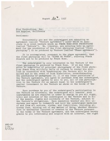 Lot #980 Frank Sinatra: Sinatra names his producer for the controversial film Kings Go Forth - Image 1