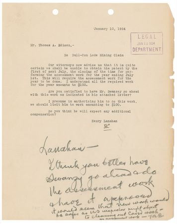 Lot #214 Thomas Edison: Edison seeks to acquire patents for the Bull-Con Lode Mining Claim while preparing the strike for lithium mining to power electric cars - Image 4