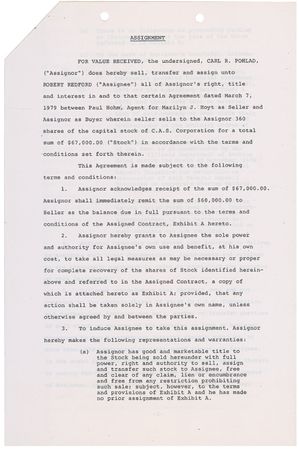Lot #1371 Robert Redford Signed Document - Image 2