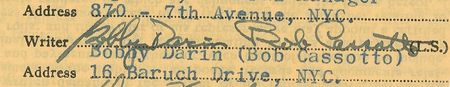 Lot #772 Bobby Darin: Darin, as Bob Cassotto, copyright his song, ‘After School Rock and Roll’ - Image 3