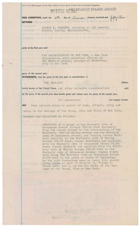 Lot #87 John, Robert, and Joseph Kennedy: John, his brother Robert, and father Joseph, transfer Bronx property to the Archbishop of New York after JFK wins his Massachusetts senate seat and heads for Washington in 1953 - Image 7