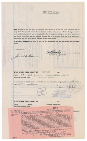 Lot #87 John, Robert, and Joseph Kennedy: John, his brother Robert, and father Joseph, transfer Bronx property to the Archbishop of New York after JFK wins his Massachusetts senate seat and heads for Washington in 1953 - Image 9