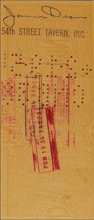 Lot #1171 James Dean: Triple-signed Dean check cashed at his New York watering hole, shortly before starting on East of Eden - Image 2