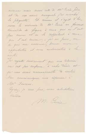 Lot #191 Marie Curie: Madame Curie seeks a proper way to memorialize her recently deceased husband: “I have found no resemblance between these portraits and Mr. Curie...I cannot as far as I am concerned give my approval” - Image 2
