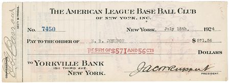 Lot #1468 NY Yankees: Ernie Johnson Check - Image 1