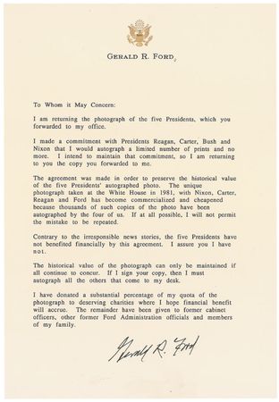 Lot #37 Gerald Ford: “The unique photograph…has