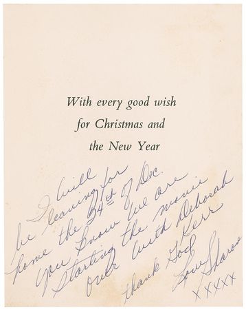 Lot #1295 Sharon Tate: Scarce note expressing Tate’s unbridled thoughts on her first major film: “You know we are starting the movie over with Deborah Kerr. Thank God” - Image 1