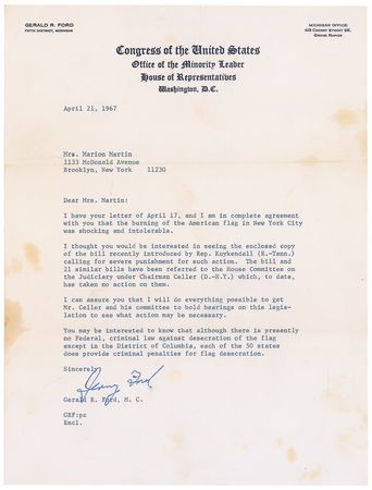Lot #38 Gerald Ford: “I am in complete agreement