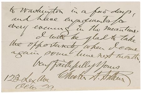 Lot #2 Chester A. Arthur Handwritten Letter Signed - Image 2