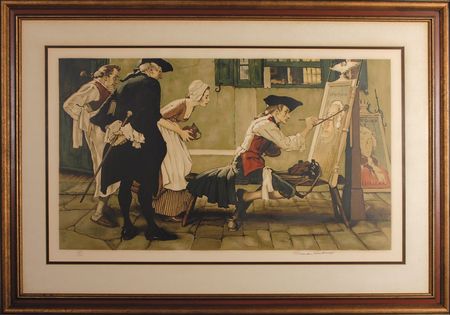 Lot #1762 Norman Rockwell: Majestic oversized image of Rockwellâ€™s colonial artist - Image 1
