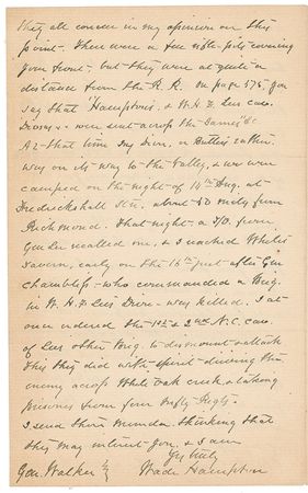 Lot #353 Wade Hampton: Hampton sends General Walker a lengthy correction of his History of the Second Army Corps in the Army of the Potomac - Image 4