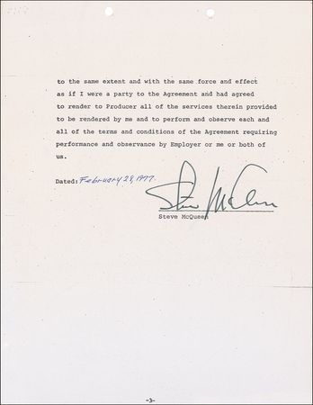 Lot #1225 Steve McQueen: Bold, crisp signature of McQueen as a member of the First Artists Production Company - Image 2