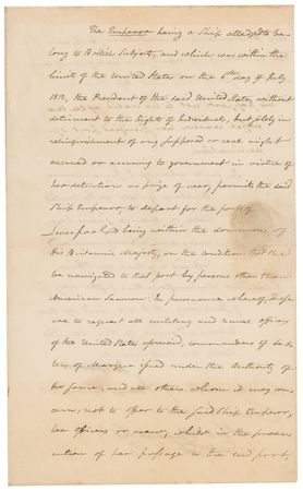 Lot #1644 James Monroe: A pass for British ship Emperor during the War of 1812 - Image 1