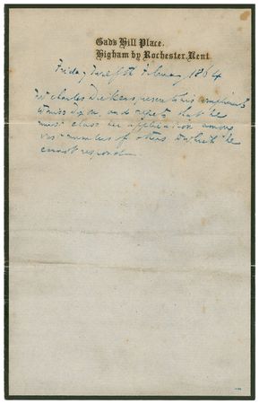Lot #558. Charles Dickens: &ldquo;Mr. Charles Dickens presents his compliments to Miss Dixon, and regrets that he must class her application among vast numbers of others to which he cannot respond&rdquo;