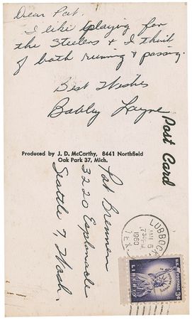 Lot #1424 Bobby Layne: ?I like playing for the Steelers & I think of both running & passing? - Image 2