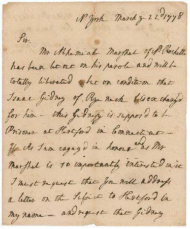 Lot #1721 Charles Lee: Writing from his British prison cell in 1778, Major General Charles Lee tries to arrange a prisoner exchange of a Patriot for a Loyalist - Image 1