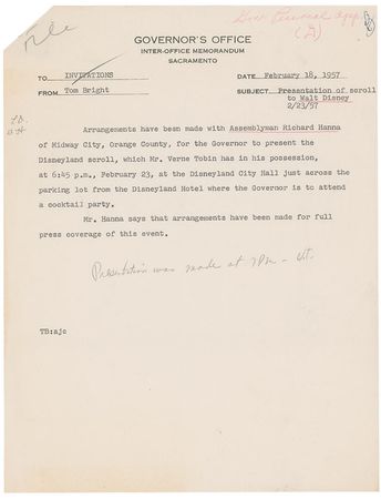 Lot #660 Walt Disney: Disney sends a desirable 1957 Gold Pass to the sitting governor of California - Image 2