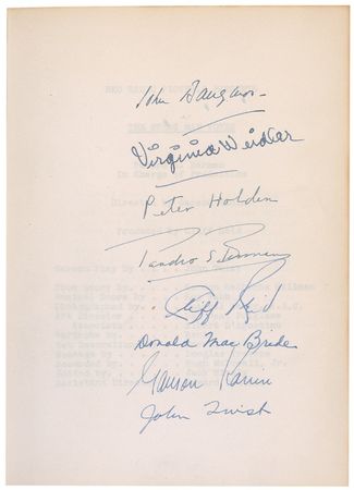 Lot #1033 John Barrymore: Barrymore and the cast and crew present a script of The Great Man Votes to Hedda Hopper - Image 1