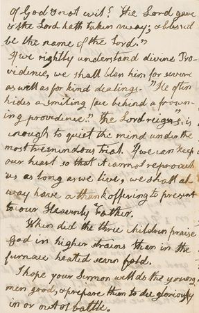 Lot #1779 Daniel Waldo: The clergyman offers words of hope to a fellow man of the cloth: “I hope your sermon will do the young men good, or prepare them to die gloriously in or out of battle” - Image 2
