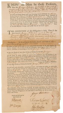 Lot #1601 Francis Lewis: Scarce Francis Lewis document serving as a guarantor for his future son-in-law - Image 1