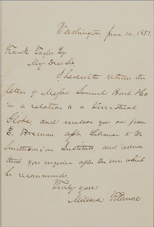 Lot #48 Millard Fillmore: President Fillmore forwards information from an expert of the newly established Smithsonian - Image 1