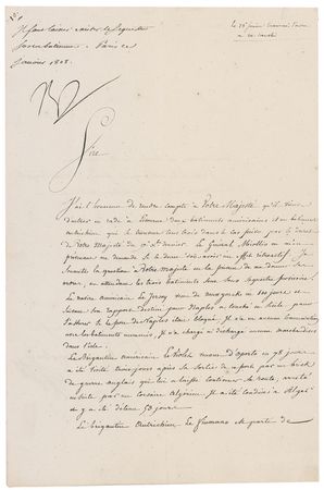 Lot #366 Napoleon: With the French seizing ships supplying Britain, the French emperor is made aware of a worse fate for one: “The American brigantine, the Violet…was then seized by an Algerian pirate ship, taken to Algiers and detained for 53 days” - Image 1