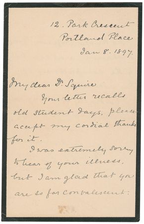 Lot #268 Joseph Lister: Lister writes of “old student days” to the fellow classmate he accompanied to England’s first operation using ether some 50 years earlier - Image 1
