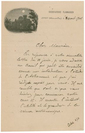 Lot #209 Camille Flammarion: “I wish you success…worthy of admiration by all who desire the intellectual and moral progress of the inhabitants of our little planet” - Image 1