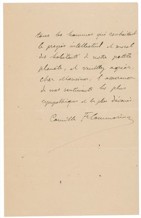 Lot #209 Camille Flammarion: “I wish you success…worthy of admiration by all who desire the intellectual and moral progress of the inhabitants of our little planet” - Image 3