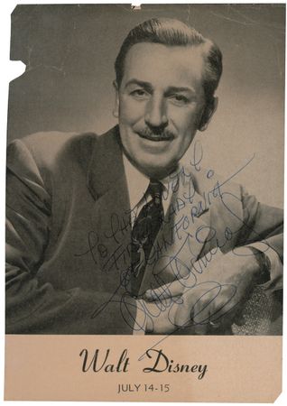 Lot #701 Walt Disney: Disney inscribes a Hollywood Bowl photo to “The Lovely First Lady of California” - Image 1