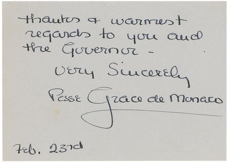 Lot #1173 Grace Kelly: Princess Grace sends thanks to the First Lady of California after the birth of Princess Caroline - Image 2