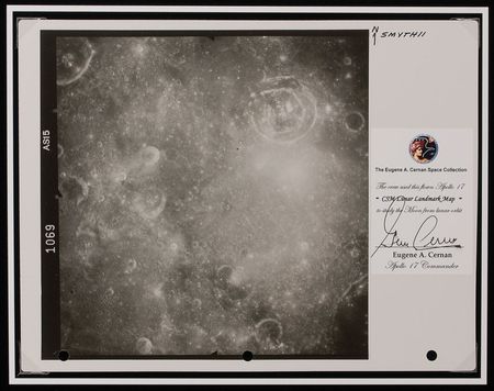 Lot #413 Apollo 17: Gene Cernan: Apollo 17 flown ?Smythii? lunar landmark map - Image 1