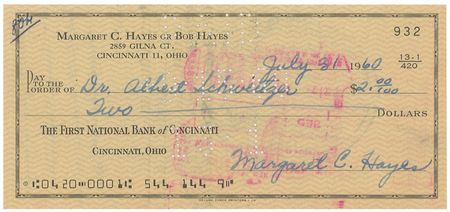 Lot #305 Albert Schweitzer Check - Image 1