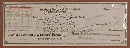 Lot #198 Thomas Edison Check - Image 2