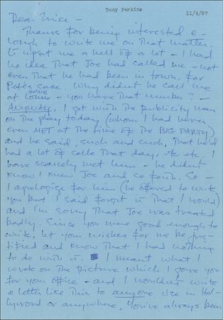Lot #1233 Anthony Perkins: ?This week puts me on the cover in December and what more could a red-blooded American Boy want from life? - Image 1