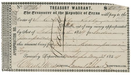 Lot #324 Texas: James Clinton Neill: The former Alamo commander receives payment for his work on the Indian commission - Image 2