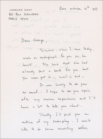 Lot #1068 Jacques Demy Handwritten Letter Signed - Image 1