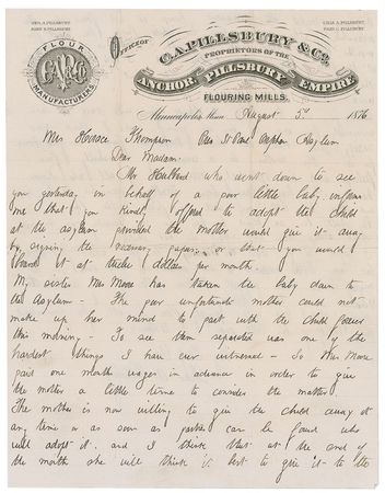 Lot #293 Charles A. Pillsbury: Pillsbury reaches out to orphan's aid - Image 1