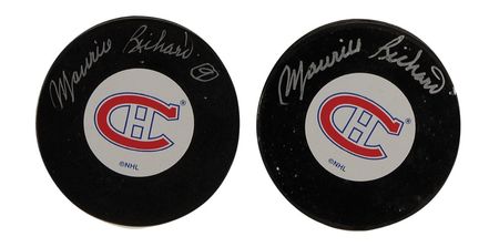 Lot #1452 Bobby Hull and Maurice Richard Pucks - Image 2