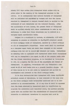 Lot #709 Walt Disney: In the contract that made Disneyland a reality, Disney “intends to open to the public a large exhibition park containing educational, scientific and amusement features