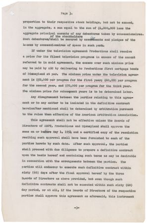 Lot #709 Walt Disney: In the contract that made Disneyland a reality, Disney “intends to open to the public a large exhibition park containing educational, scientific and amusement features