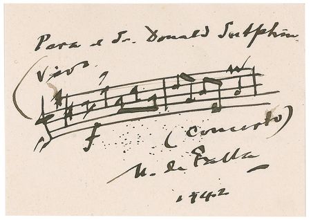 Lot #750 Manuel de Falla: A quote from his 1926 Harpsicord concerto - Image 1