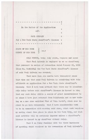 Lot #938 Cole Porter: Porter petitions the DMV for reinstatement for his chauffeur - Image 1