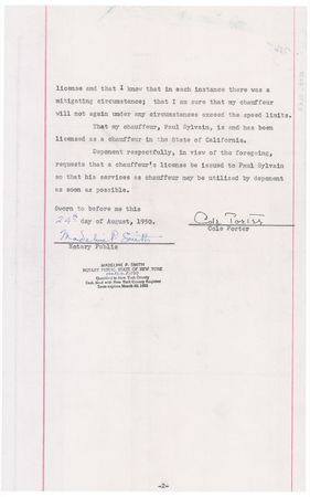 Lot #938 Cole Porter: Porter petitions the DMV for reinstatement for his chauffeur - Image 2