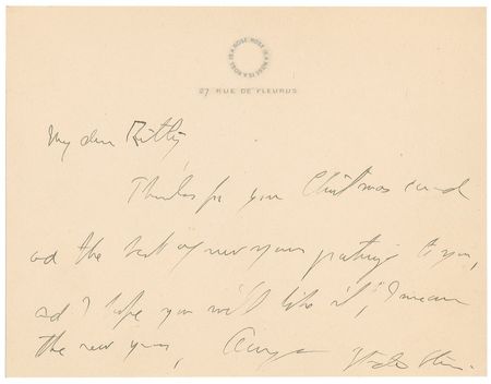 Lot #667 Gertrude Stein: A rose is a rose is a rose: Stein sends New Year?s wishes to a fellow member of the rue de Fleurus - Image 1