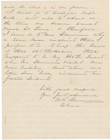 Lot #1873 William T. Sherman: Writing to the governor of New York, Sherman expresses “a strong desire to help all of the Old 13th Infantry that was with me at Vicksburg” - Image 2