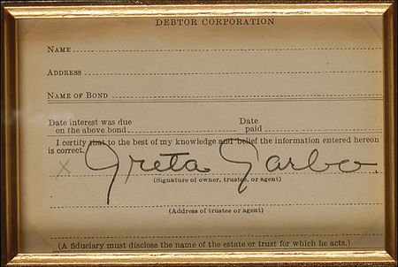 Lot #1108 Greta Garbo Signed Document - Image 1