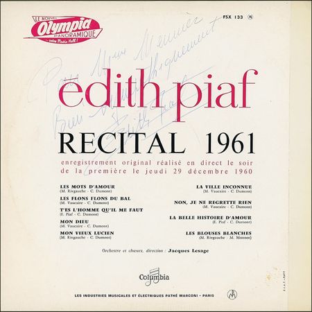 Lot #933 Edith Piaf: Uncommon signed album from the legendary chanteuse - Image 1